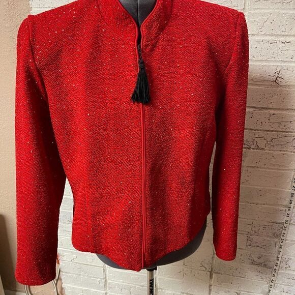 Jessica Howard Red Formal Evening Blazer Jacket Petite 14 - Picture 2 of 10